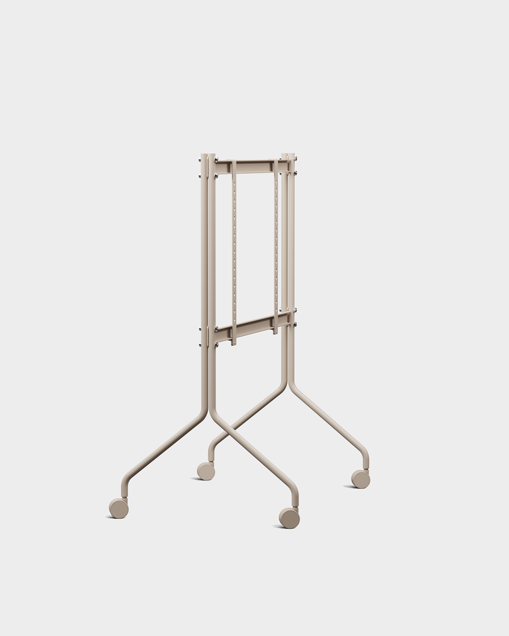 Moon in Oat verrijdbare standaard met plat gevouwen donker tafelblad rechtop, studiofoto onder een hoek met vier wielen